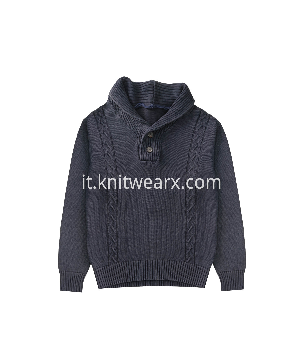 Men's Shawl Collar Sweater Button Cable Knit Pullover